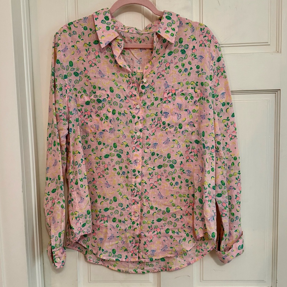Pink Fruit Salad Print Linen Button-Up from Lilly Pulitzer